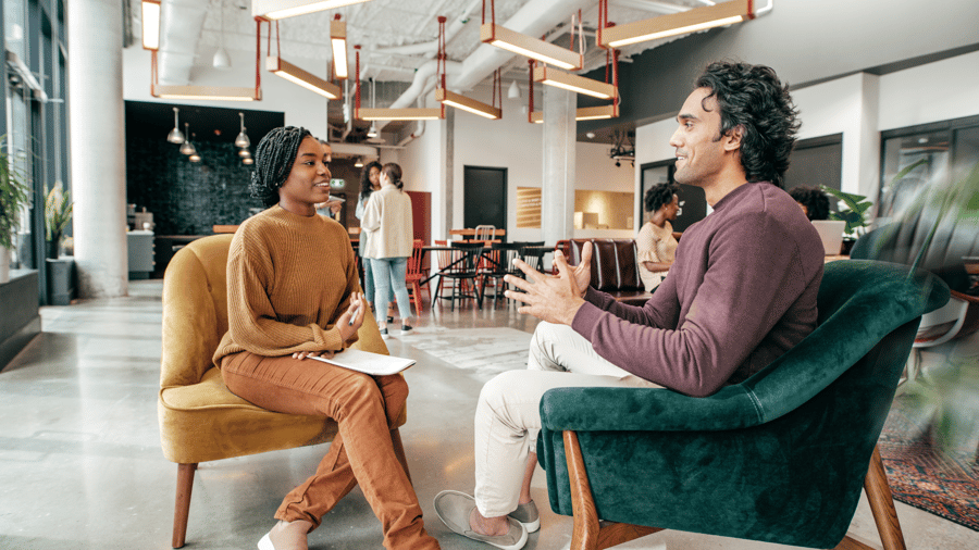 Two people having a friendly conversation