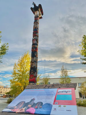A photo of the Healing Totem pole located in Whitehorse, Yukon.