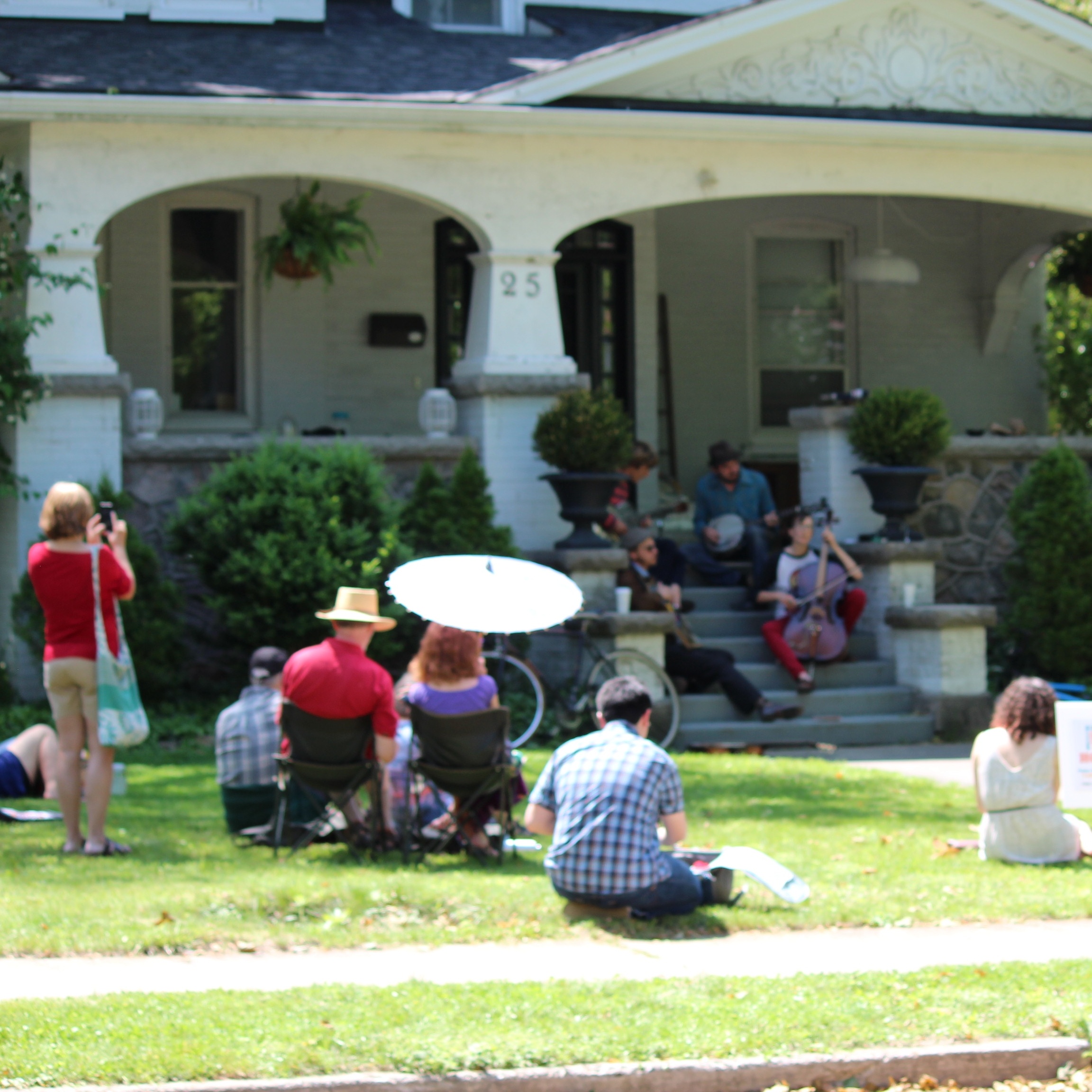 Neighbours hanging out on lawn