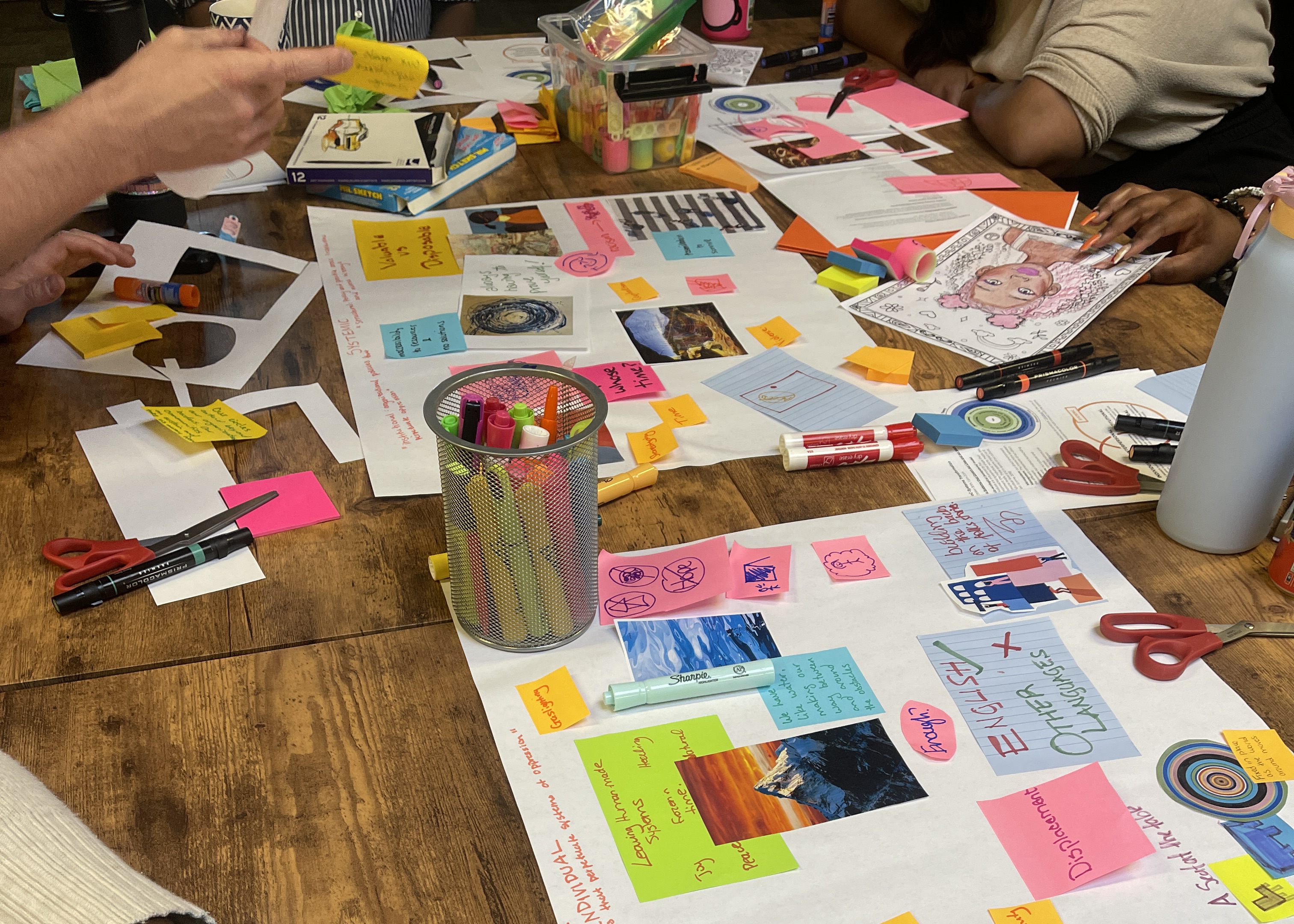 Image of a collage activity where members of the Community of Care identified the impact of sytems on their work and lives