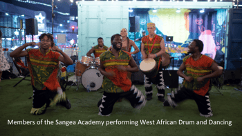 Photo of members of the Sangea Academy performing West African Drum and Dancing 