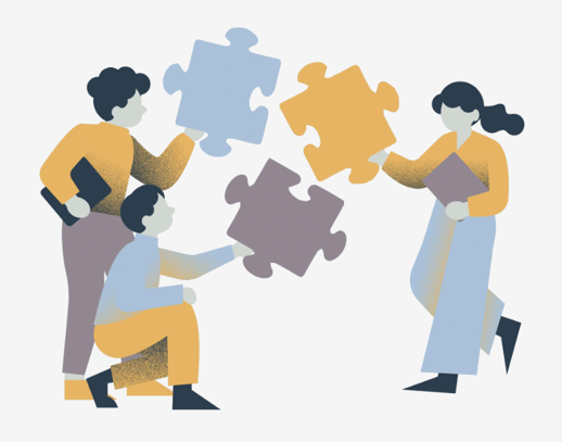 Illustration of people holding puzzle pieces