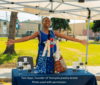 Pictured is Teni Ajayi, Founder of Tennyola jewelry brand. Photo used with permission.  