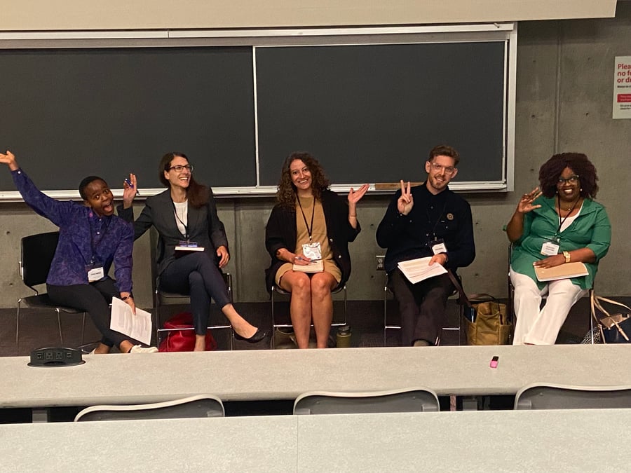 Photo of Njoki Mbũrũ, Danya Pastuszek, Marcie DeWitt, Anur Mehdic, and Margaret Wanyoike at the Victoria Forum in August 2024. 