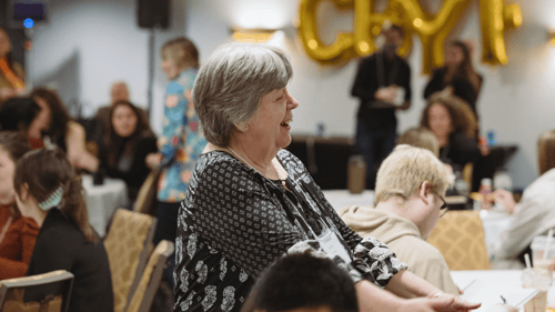 A candid shot of Tamarack Co-CEO Liz Weaver during a communities building youth futures event