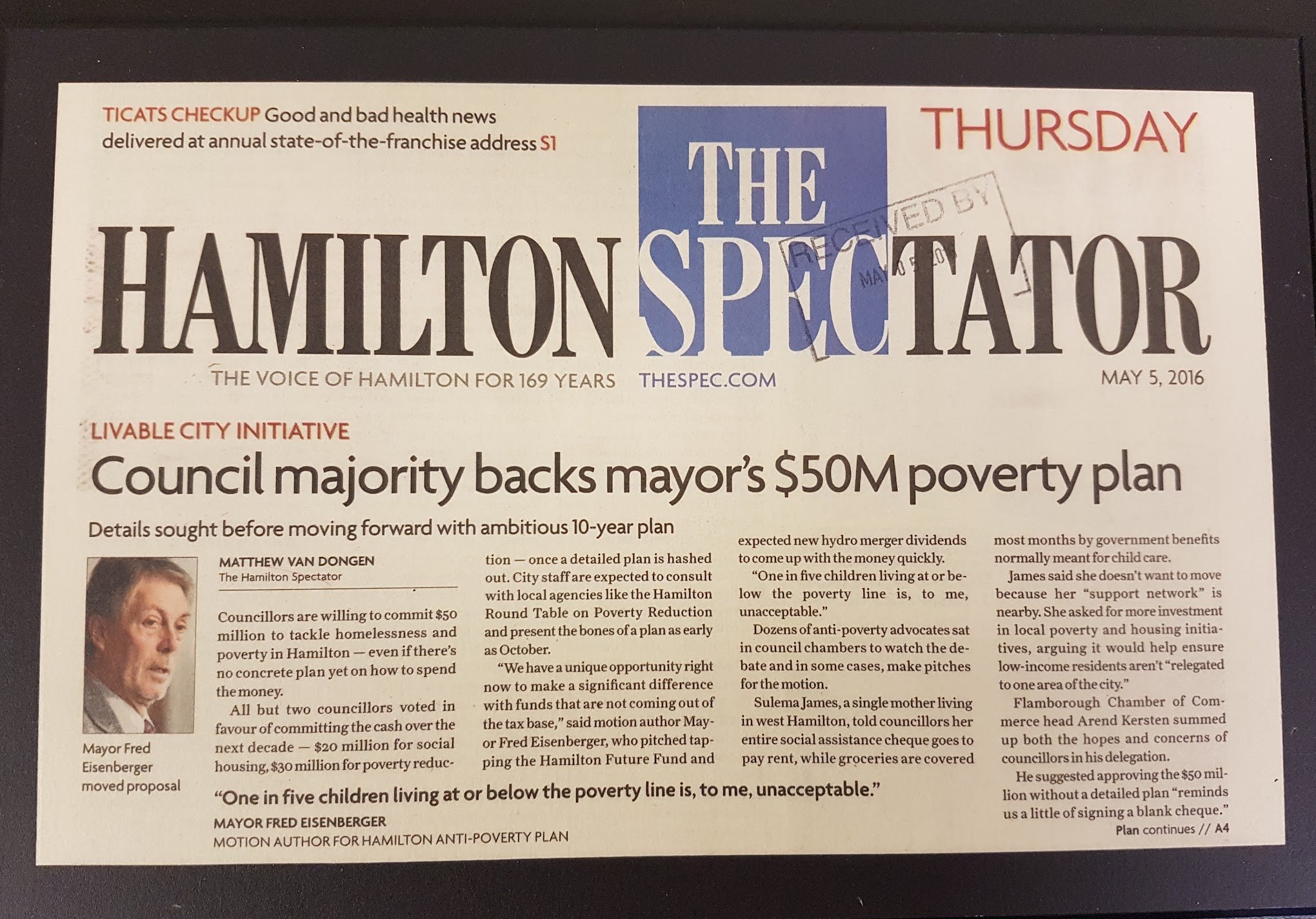 the Hamilton Spectator Headline image