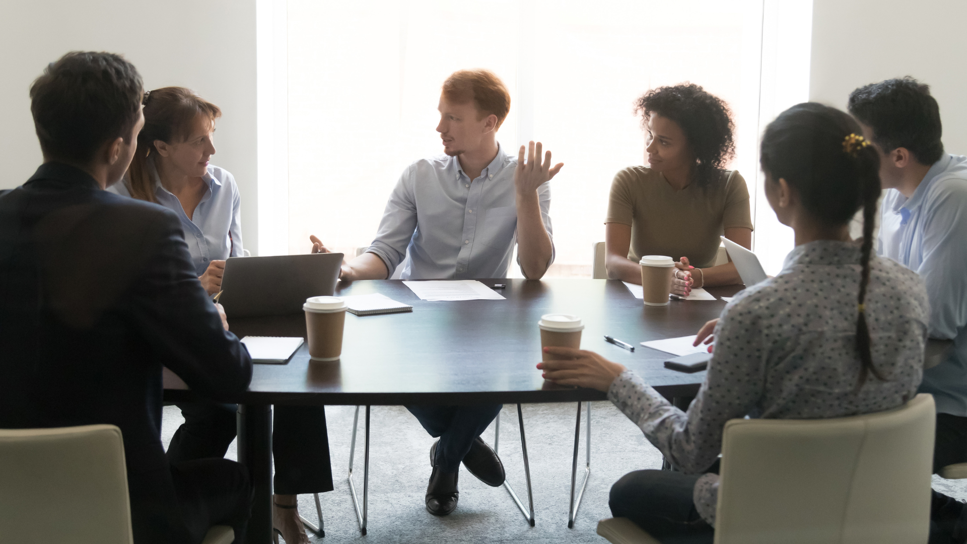 A group of people resolving conflict